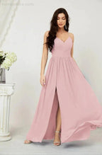 Numbersea Neck Bridesmaid Dresses Chiffon Long Spaghetti A-line Formal Prom Gown for Wedding Party Evening 2801 by numbersea