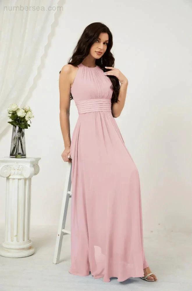 Numbersea Formal Party Gown Dress Chiffon Halter Long Sleeveless Bridesmaid Dresses 2802 by numbersea
