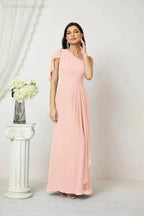 Numbersea Chiffon Ruffled One Shoulder Long Bridesmaid Dresses A-line Formal Evening Gown Side Split 2809 by numbersea