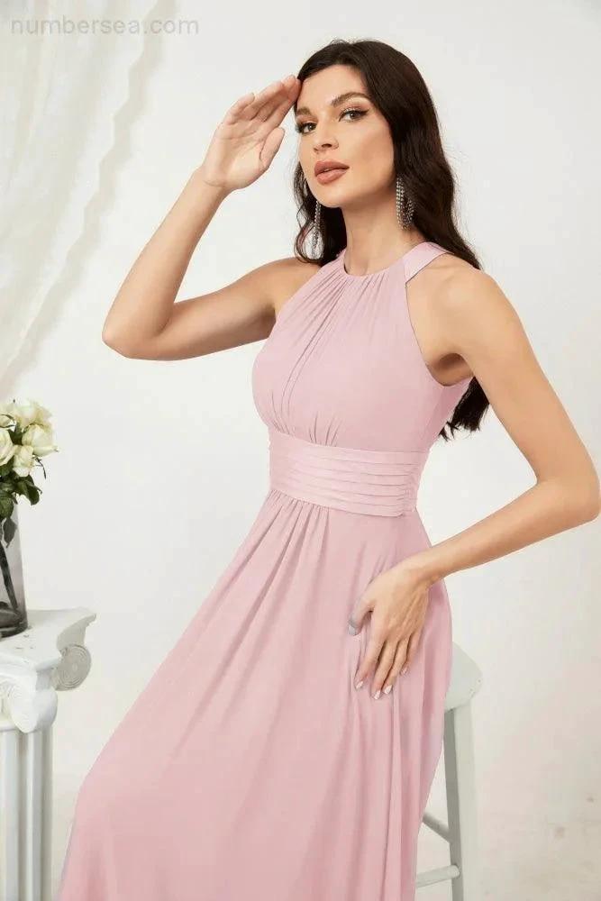 Numbersea Formal Party Gown Dress Chiffon Halter Long Sleeveless Bridesmaid Dresses 2802 by numbersea
