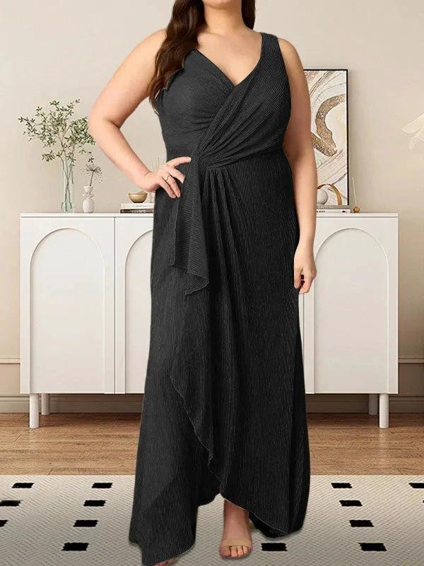A-Line V-Neck Ruched Metallic Mesh Dress by Dreamylily