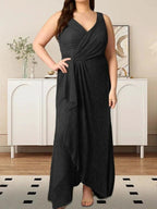 A-Line V-Neck Ruched Metallic Mesh Dress by Dreamylily