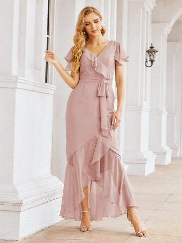 Numbersea Ruffled Bridesmaid Dresses Mermaid Formal Violin Evening Party Prom Gowns 28042