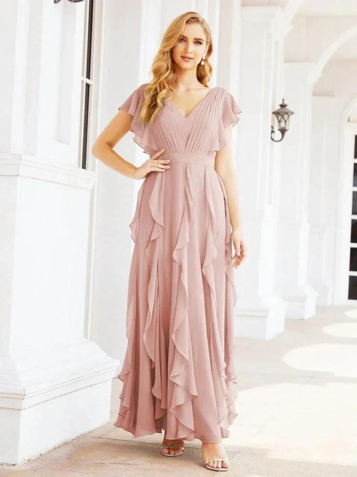 Ruffled Bridesmaid Dresses with Sleeves Long Formal Party Dress 28041 by numbersea