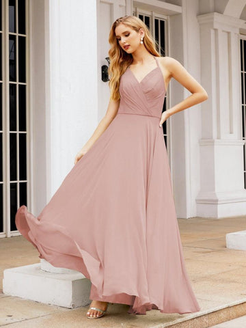 Numbersea Halter Chiffon Bridesmaid Dresses Wedding Appare Sleeveless Formal Prom Dress with Ruffled Back 28035