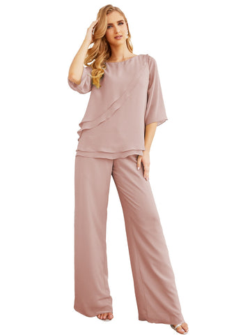 Sunnderly Elegant 2 Piece Mother of The Bride Dress Plus Size Pant Suits Ruffle Layers Sliver Housecoat SY28064