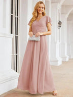 Numbersea Formal Prom Gowns for Mother of The Bride Cap Sleeves Bridesmaid Dress 28047 by numbersea