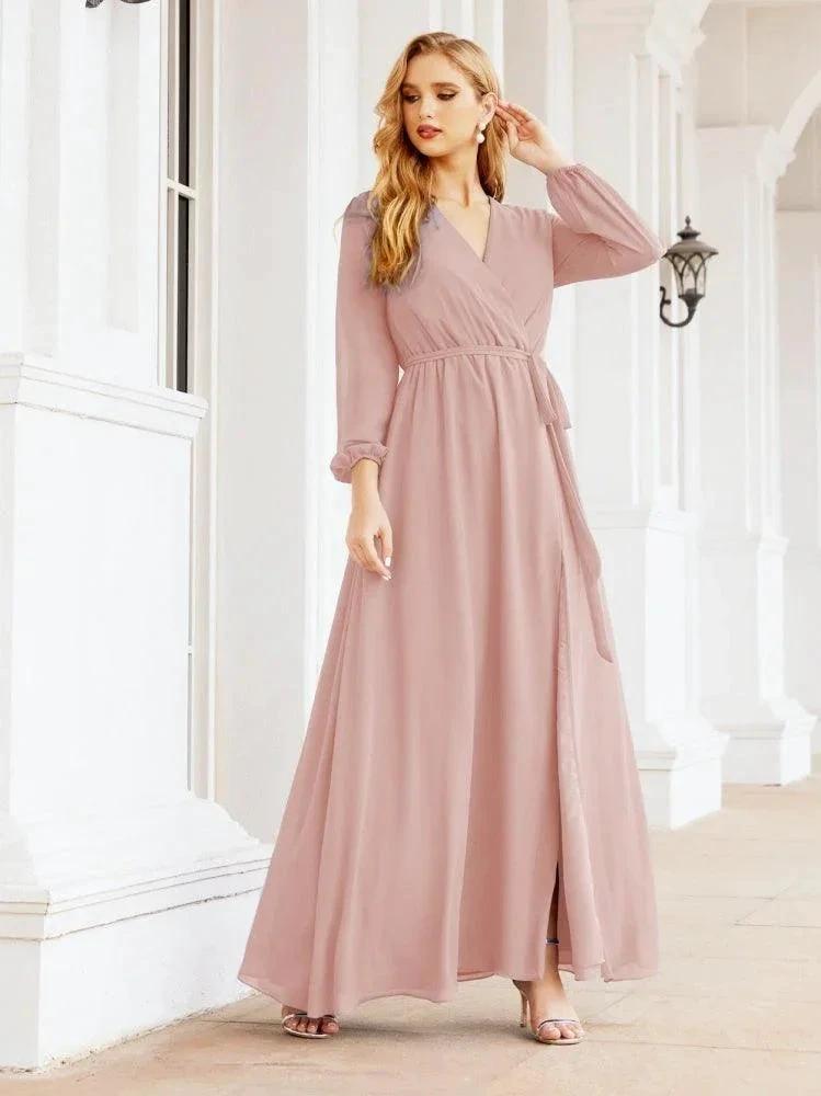 Sunnderly Women's Chiffon Bridesmaid Dress A line Long Sleeves Formal Evening Prom Gown for Wedding Guest SY28032 by numbersea