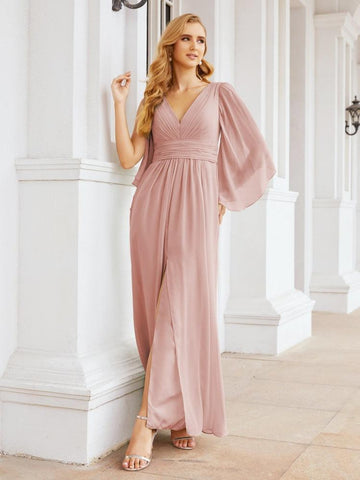 Numbersea Bridesmaid Dresses with Split for Wedding Party Flutter Sleeves 28045