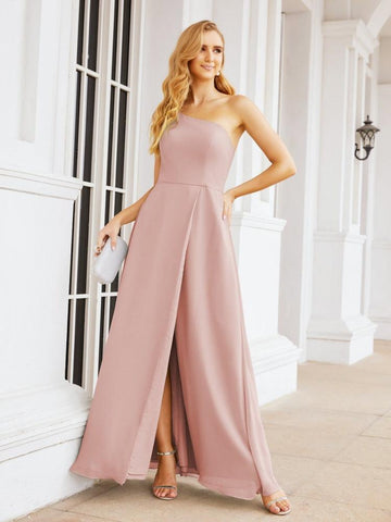 Numbersea Women's One Shoulder Formal Prom Gowns for Mother of The Bride Side Slit Bridesmaid Dresses 28052