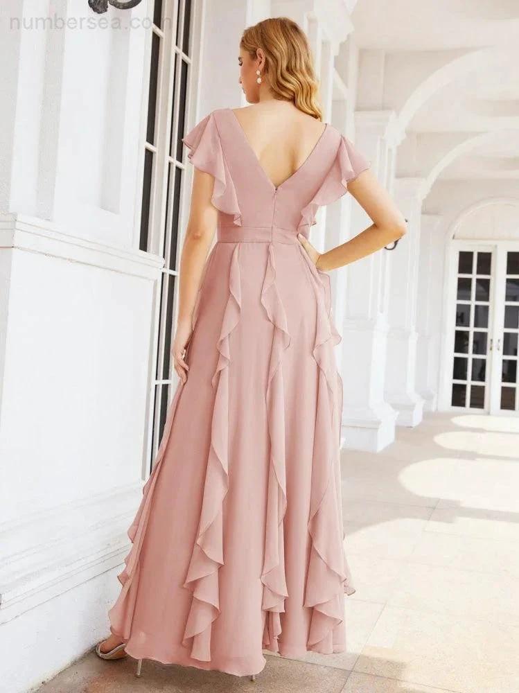 Ruffled Bridesmaid Dresses with Sleeves Long Formal Party Dress 28041 by numbersea