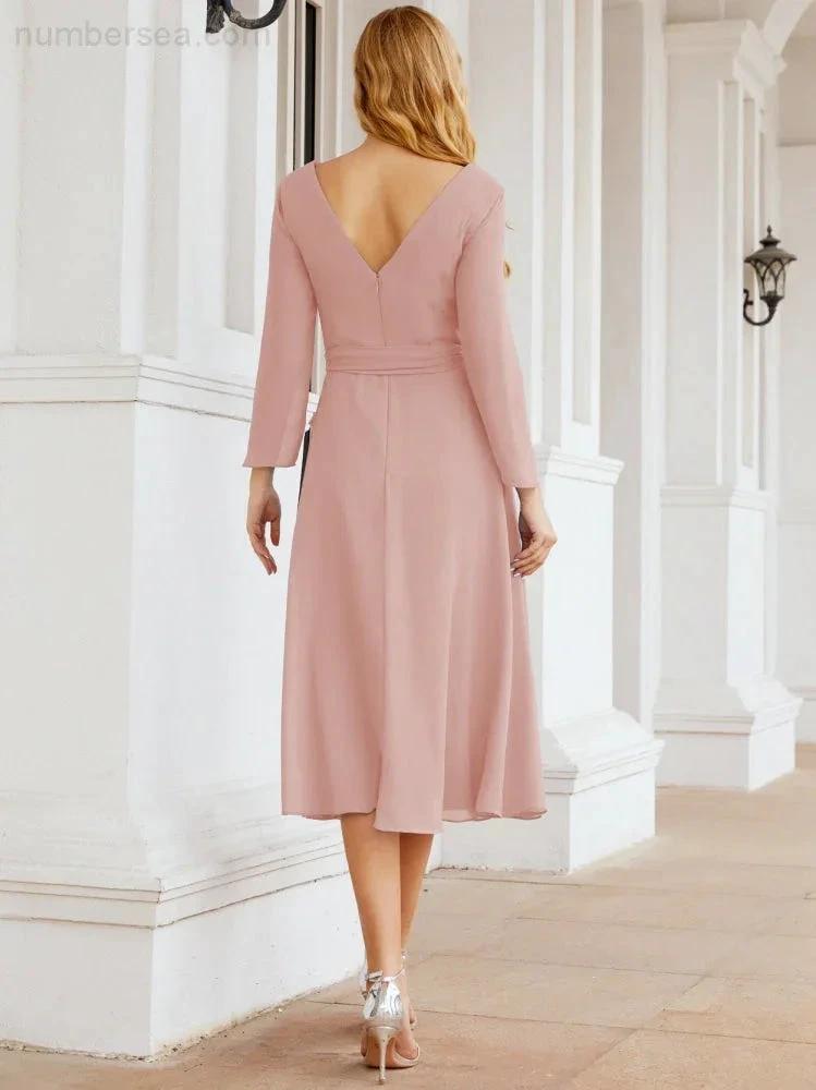 Bridesmaid Dress V-Back Waist Belt Mother of the Bride Wedding Guest SY28031 by numbersea