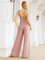 Numbersea Crisscross Neck Jumpsuit Formal Evening Dress Long Bridesmaid Dresses Bell-bottomed Pants 28033 by numbersea