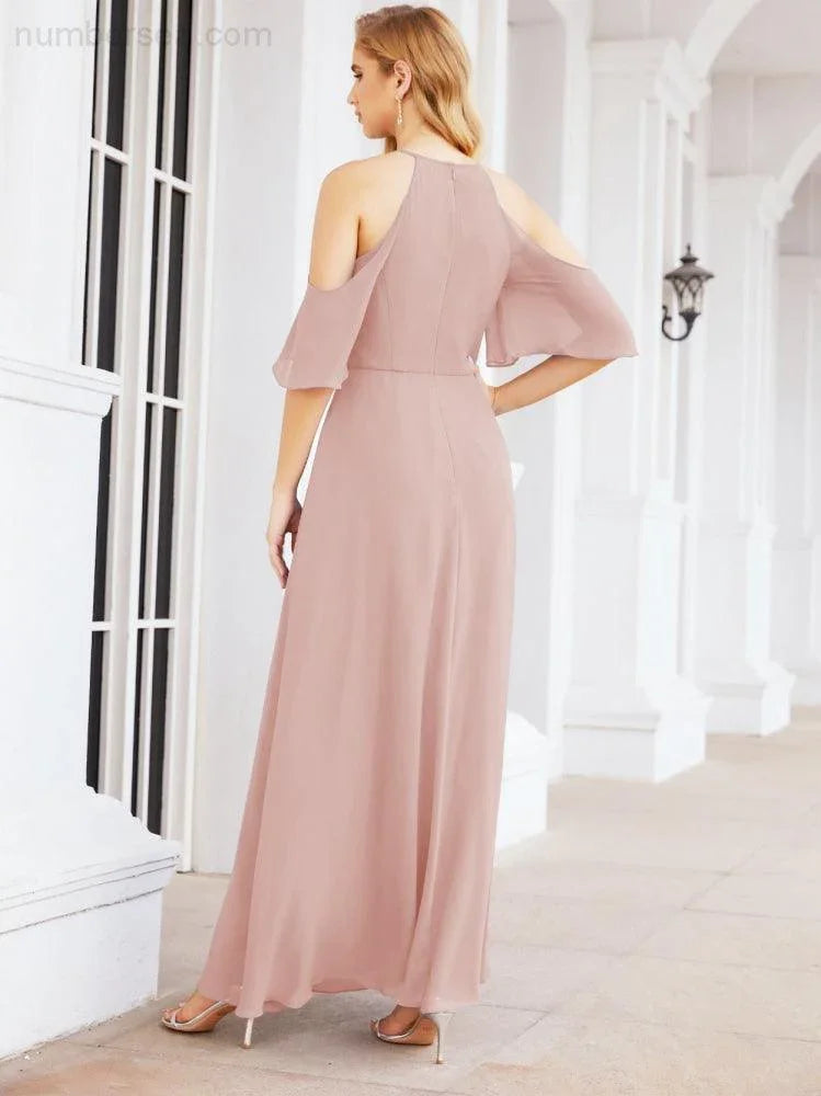 Abiti da damigella d'onore Numbersea con spalle scoperte, linea a trapezio, lunghi abiti da sera formali 28074