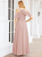 Numbersea Cold Shoulder Long Bridesmaid Dresses Side Slit Formal Prom Gowns Party Wedding 28070 by numbersea