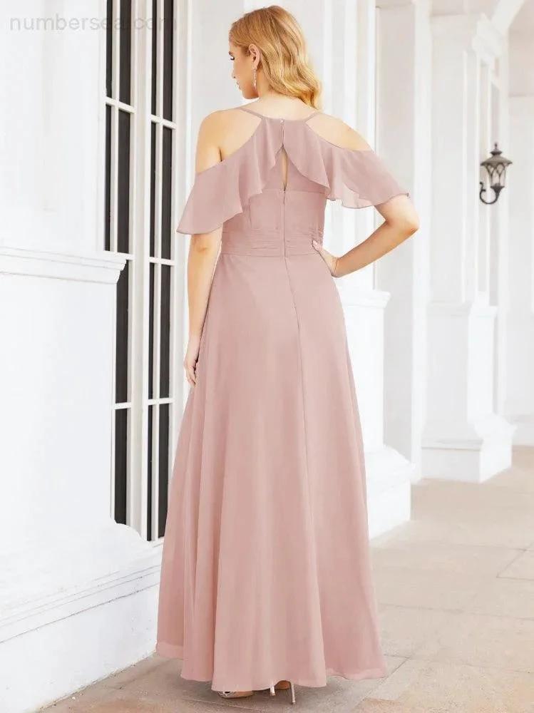 Numbersea Cold Shoulder Long Bridesmaid Dresses Side Slit Formal Prom Gowns Party Wedding 28070 by numbersea