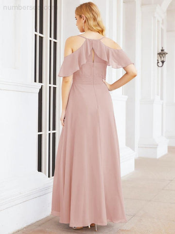 Numbersea Cold Shoulder Long Bridesmaid Dresses Side Slit Formal Prom Gowns Party Wedding 28070