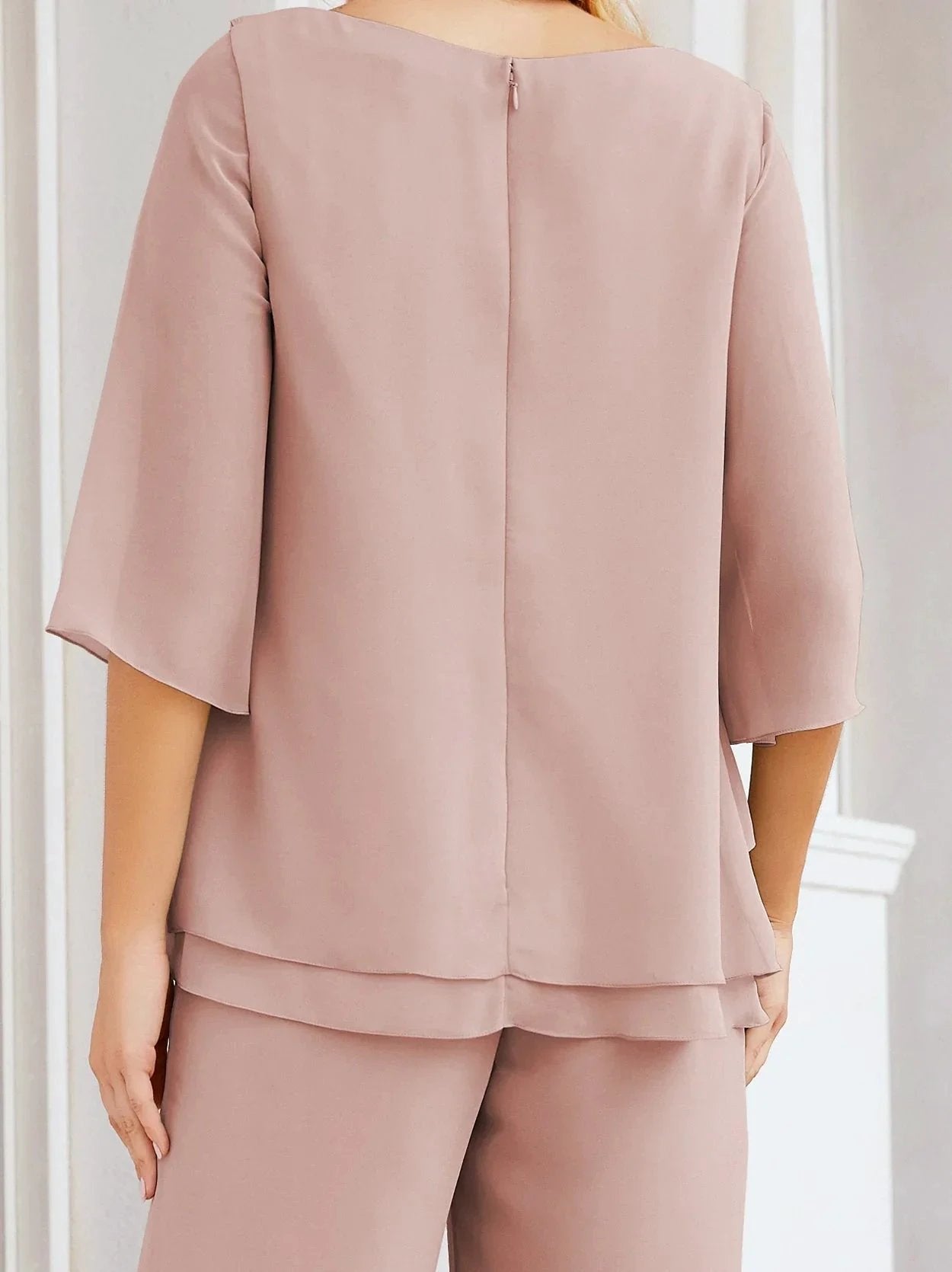 Sunnderly Elegant 2 Piece Mother of The Bride Dress Plus Size Pant Suits Ruffle Layers Sliver Housecoat SY28064 by numbersea