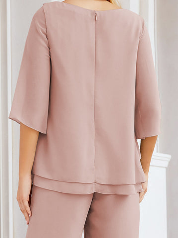 Sunnderly Elegant 2 Piece Mother of The Bride Dress Plus Size Pant Suits Ruffle Layers Sliver Housecoat SY28064