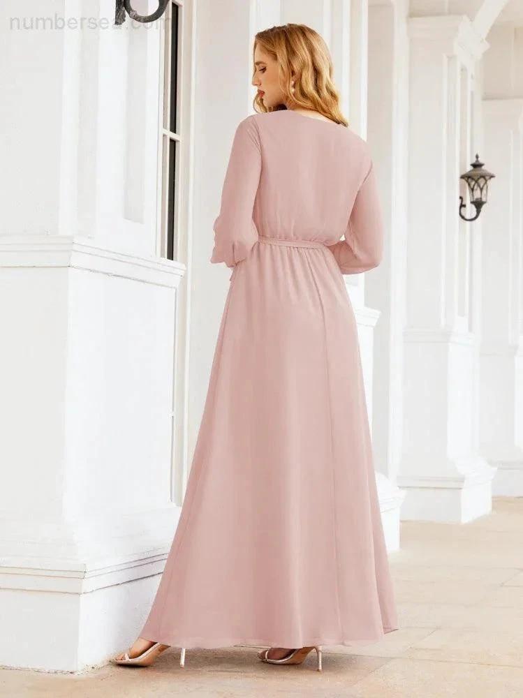 Sunnderly Women's Chiffon Bridesmaid Dress A line Long Sleeves Formal Evening Prom Gown for Wedding Guest SY28032 by numbersea