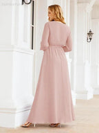 Sunnderly Women's Chiffon Bridesmaid Dress A line Long Sleeves Formal Evening Prom Gown for Wedding Guest SY28032 by numbersea