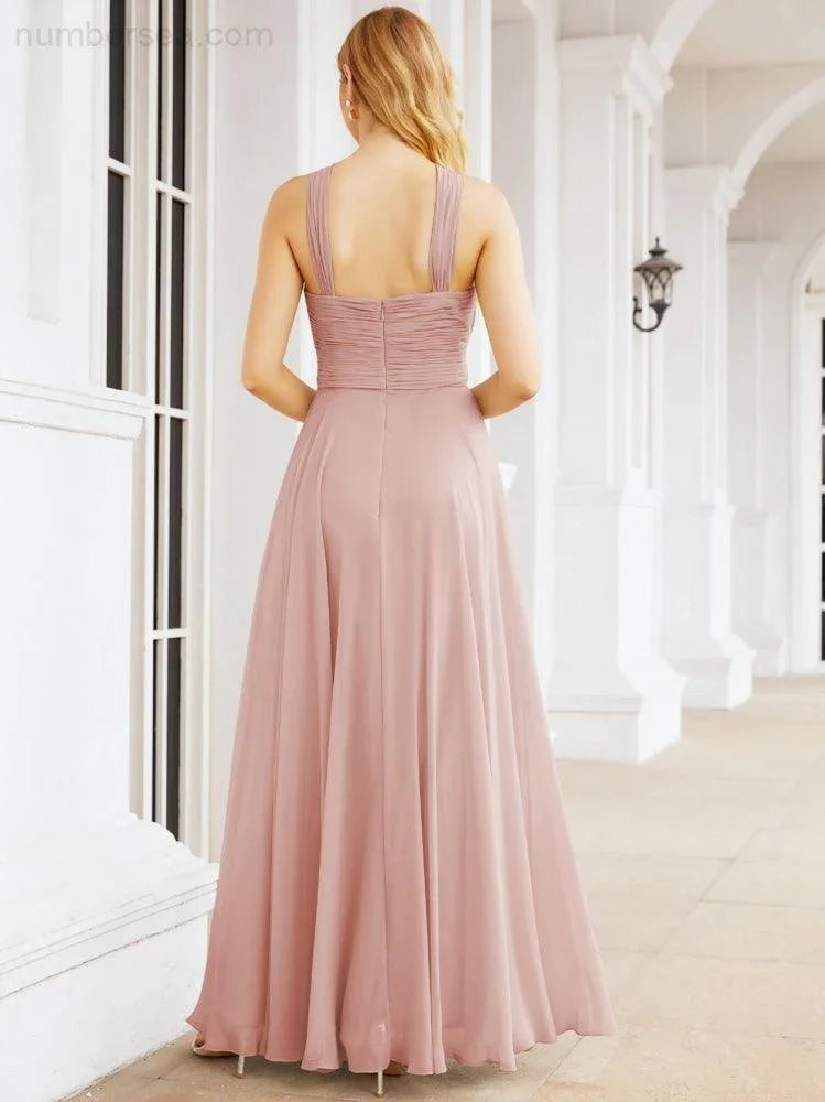 Numbersea Abiti da damigella incrociati con collo all'americana per festa, matrimonio, sera, ballo di fine anno, abiti lunghi da ballo 28053