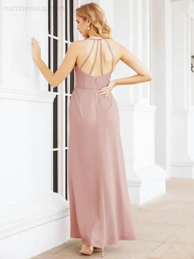 Numbersea Spaghetti Strap Bridesmaid Dresses V-Neck Long A-Line Formal Prom Gowns 28063 by numbersea