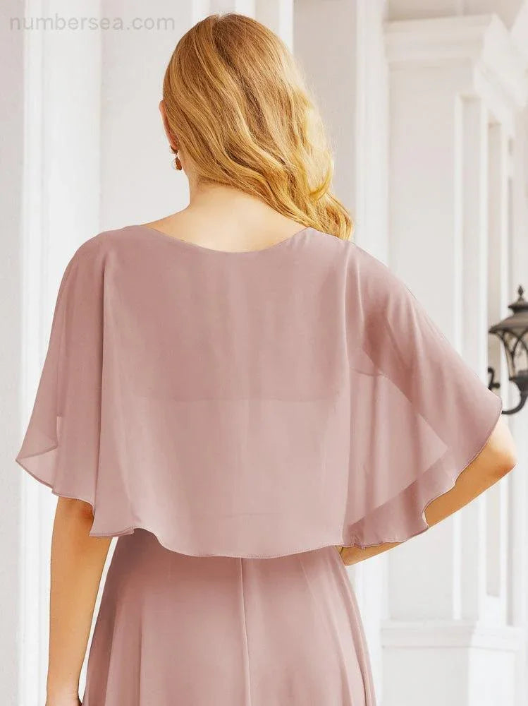 Numbersea Bridesmaid Dresses for Wedding Formal Evening Party Prom Gown with Cape 28050