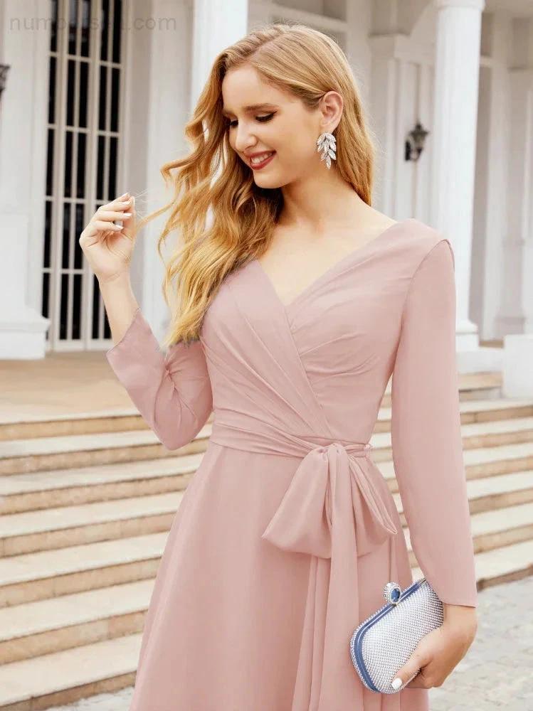 Bridesmaid Dress V-Back Waist Belt Mother of the Bride Wedding Guest SY28031 by numbersea