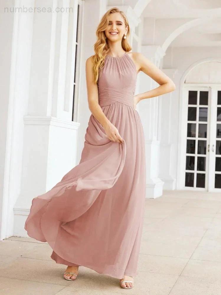Numbersea Sleeveless Bridesmaid Dresses Long Prom Gown Zipper with Keyhole Back 28056 by numbersea