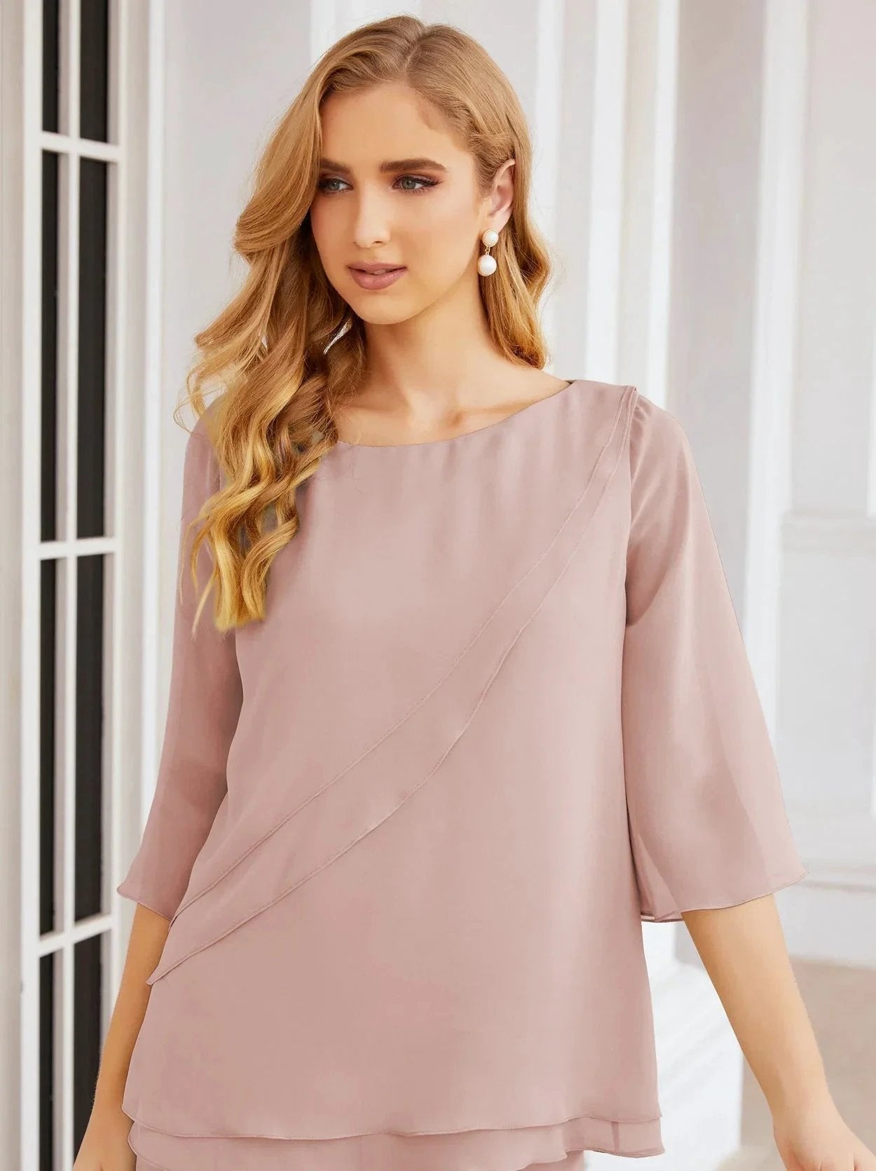 Sunnderly Elegant 2 Piece Mother of The Bride Dress Plus Size Pant Suits Ruffle Layers Sliver Housecoat SY28064 by numbersea
