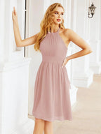 Numbersea Halter Chiffon Bridesmaid Dresses Short Sleeveless Formal Party Dress Open Back 28023 by numbersea