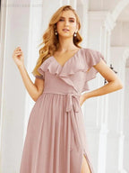 Bridesmaid Dresses with Flutter Sleeves Formal Evening Party Prom Gowns 28044 by numbersea