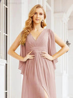 Numbersea Bridesmaid Dresses with Split for Wedding Party Flutter Sleeves 28045 by numbersea