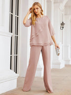 Sunnderly Elegant 2 Piece Mother of The Bride Dress Plus Size Pant Suits Ruffle Layers Sliver Housecoat SY28064 by numbersea