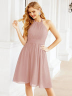 Numbersea Halter Chiffon Bridesmaid Dresses Short Sleeveless Formal Party Dress Open Back 28023 by numbersea