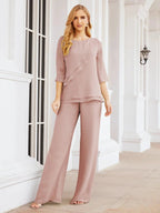 Sunnderly Elegant 2 Piece Mother of The Bride Dress Plus Size Pant Suits Ruffle Layers Sliver Housecoat SY28064 by numbersea