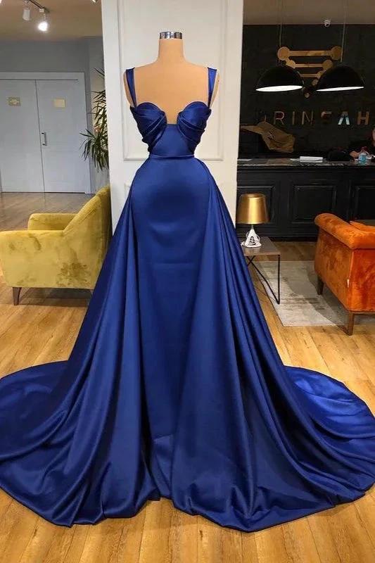 Regal Blue Strap Sweetheart Long Mermaid Prom Dress with Train by BIZTUNNEL