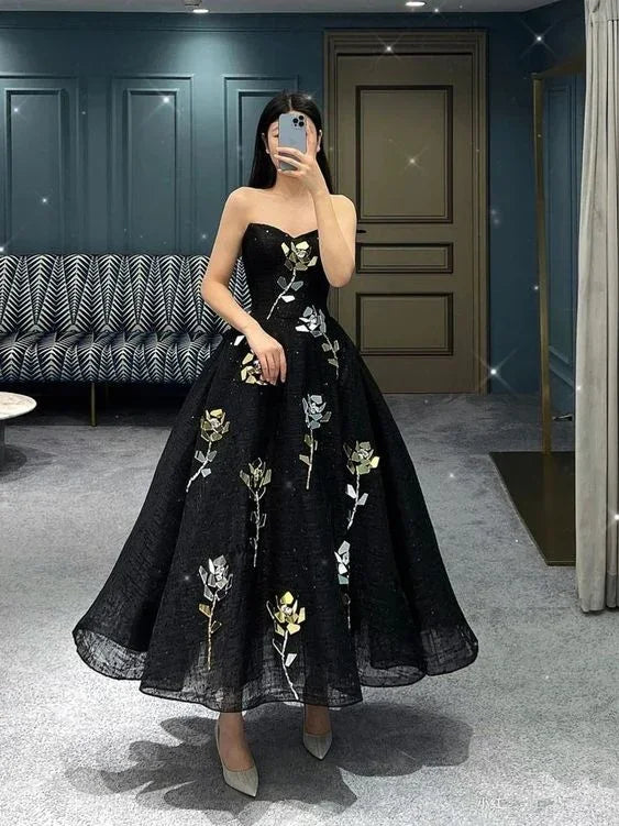 Chic Black Sweetheart A-line Evening Dress Glam Dress Y6745 by simplepromdress