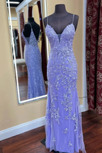 Lilac lace evening gown with floral embroidery on mannequin, ZAPDRESS boutique