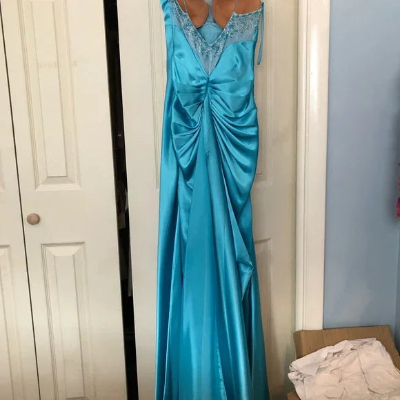 Simple Blue Spaghetti Straps Satin Mermaid Evening Dress Formal Prom Dress Y8404 by simplepromdress