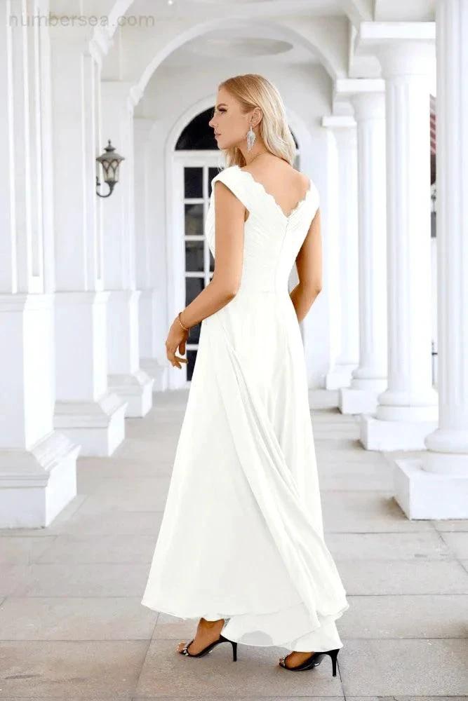 Ladies Chiffon V Neck Sleeveless Floor Length Bridesmaid Evening Dress Wedding Party Evening Dress 28126 by numbersea