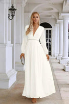 Ladies V Neck Chiffon Long Sleeve Front Slit Bridesmaid Evening Dress Wedding Party Shopping Evening Dress 28109 by numbersea