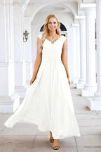 Ladies Chiffon V Neck Sleeveless Floor Length Bridesmaid Evening Dress Wedding Party Evening Dress 28126 by numbersea