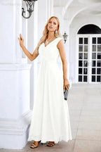 Ladies Chiffon V Neck Sleeveless Floor Length Bridesmaid Evening Dress Wedding Party Evening Dress 28126 by numbersea