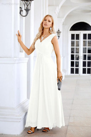 Ladies Chiffon V Neck Sleeveless Floor Length Bridesmaid Evening Dress Wedding Party Evening Dress 28126