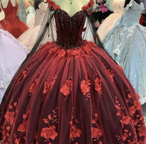 Lujoso vestido de quinceañera con flores 3D, vestido de tul para 16 años Y1215