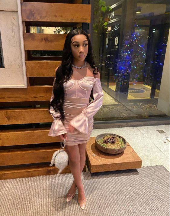 18th Birthday Outfit Dress For Black Girls Tight Homecoming Dress With Long Sleeves Y365 Main Image