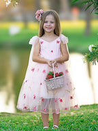 Tulle Knee-length Strawberry Embroidery Flower Girl Dress - photo 2