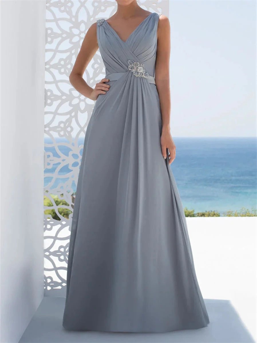 A-Line/Princess V-Neck Floor-Length Mother of the Bride Dresses by Dreamylily